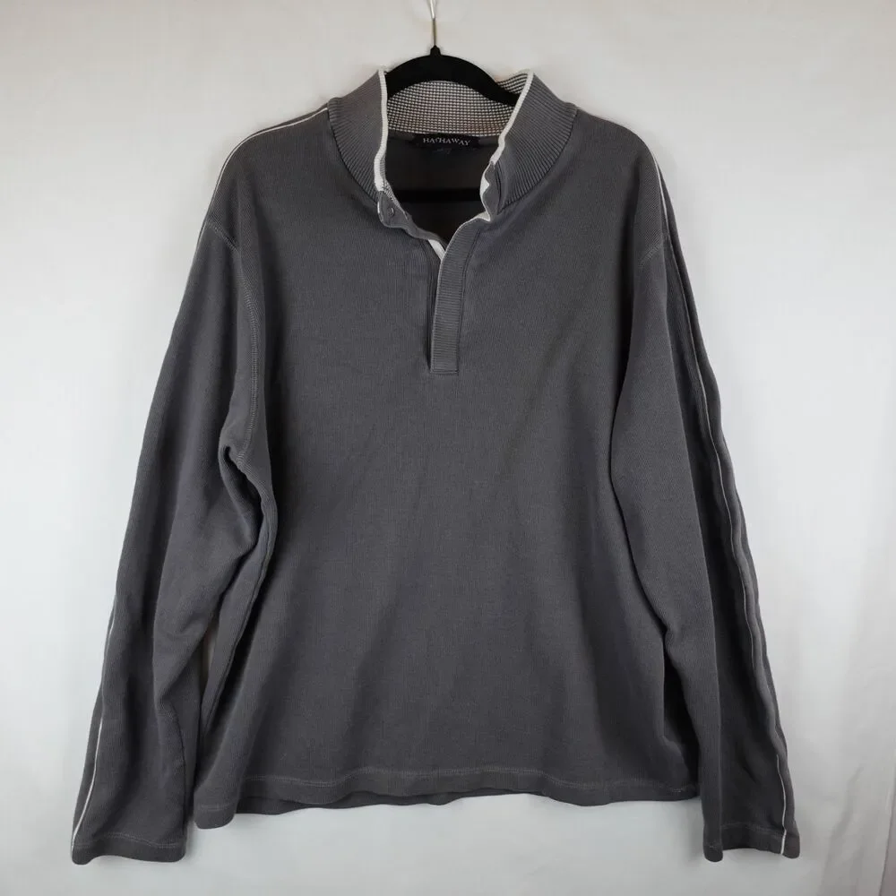 Hathaway Pullover Ribbed Knit Sweater Men's XXL Gray 1/4 Button Up Fall Golf - Picture 11 of 13